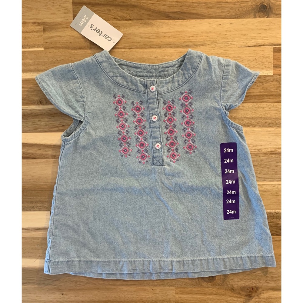 NWT: Carters Cap Sleeve Chambray Shirt (24 mo)
